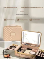 Portable vanity case with LED lighted mirror