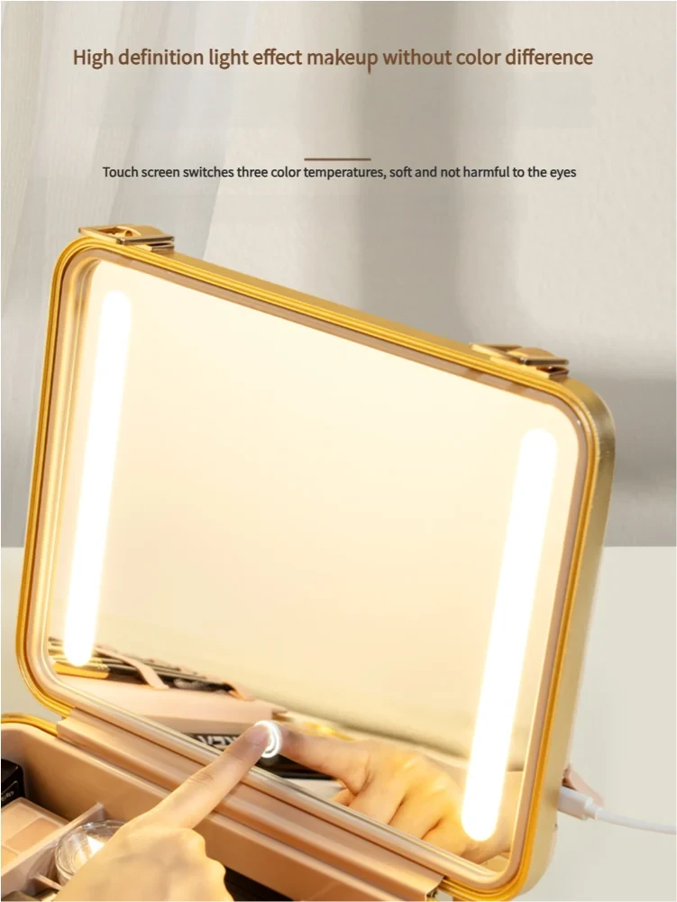 Portable vanity case with LED lighted mirror