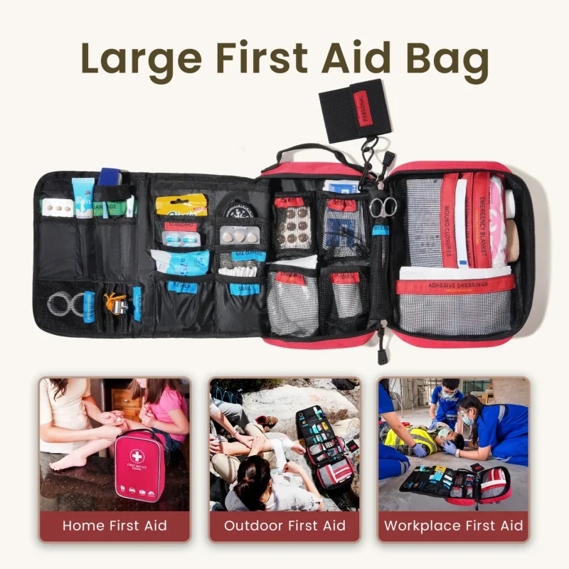 First Aid Bag Empty Large Medical Bag for Travel Home Car and Office Compact Emergency Storage Organizer (No Medications Included)